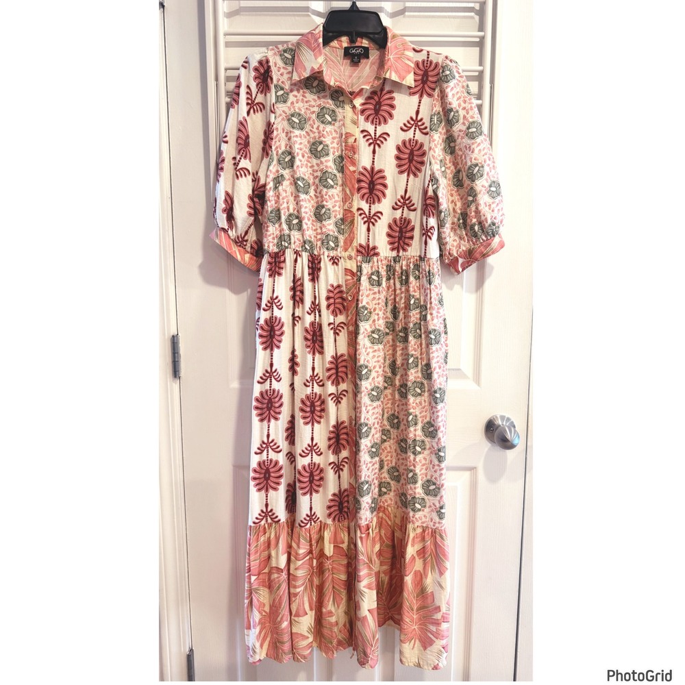 Gigio Pink Tropical Floral Button Dress Pockets Womens Small Resort Vacay - Picture 1 of 7